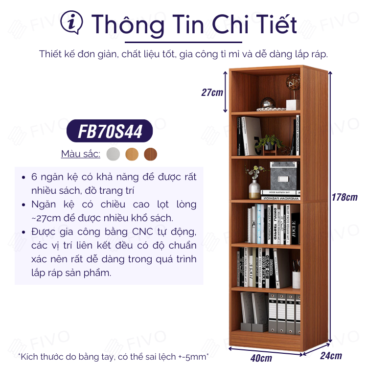 Kệ Sách Đứng Thông Minh Hiện Đại Tự Lắp Ráp FIVO Mẫu FB70 Chất Liệu Gỗ MDF Cao Cấp