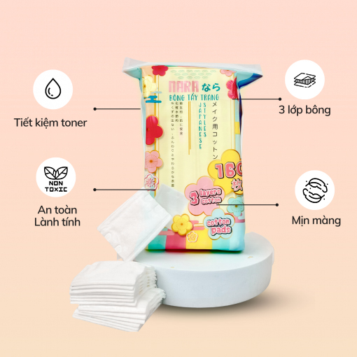 COMBO 3 Bông Tẩy Trang Cotton Pads NARA 3 Lớp 160 Miếng