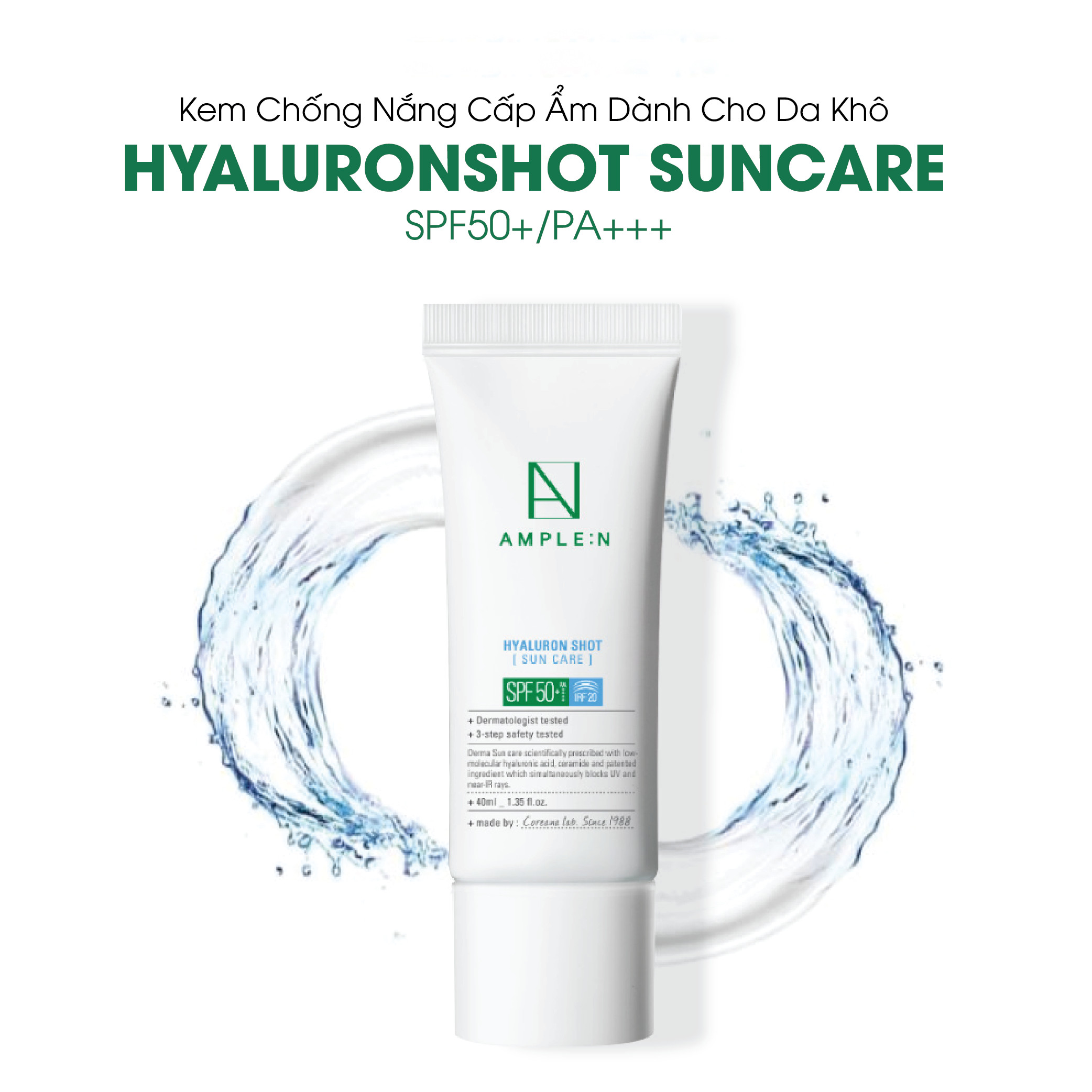 Kem chống nắng AMPLE:N Hyaluronshot Suncare SPF50+ IRF20 40ml