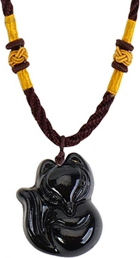 Mặt Dây Chuyền Cữu Vĩ Hồ Cáo Chín Đuôi Opal Đen Tự Nhiên Tặng Kèm Dây Đeo 45CM