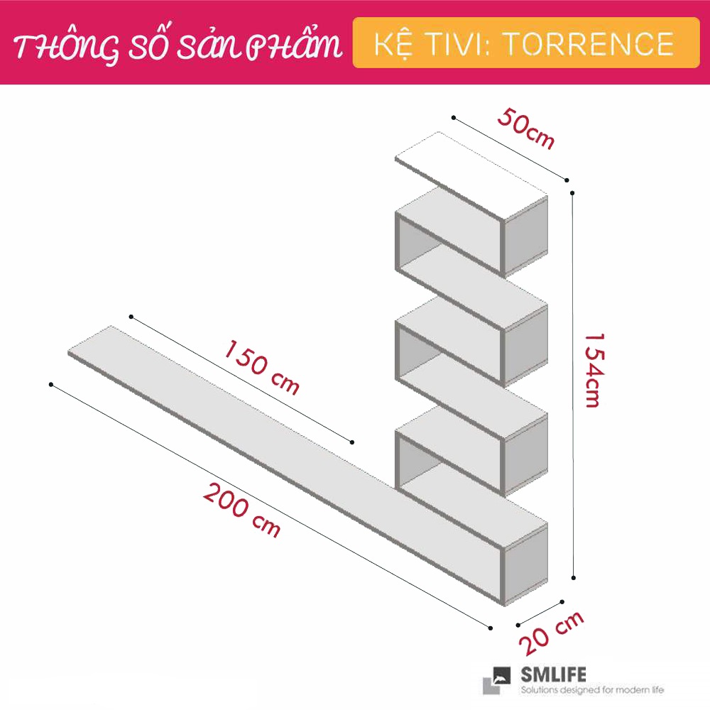 Kệ Tivi gỗ hiện đại SMLIFE Torrence | Gỗ MDF dày 17mm chống ẩm | D200xR20xC154cm