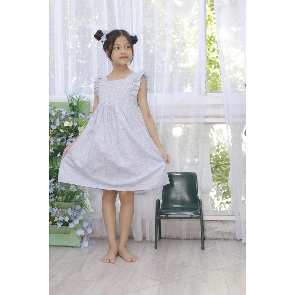Váy đầm cánh tiên hoa nhí mầu xanh xám Sora Chan - M012