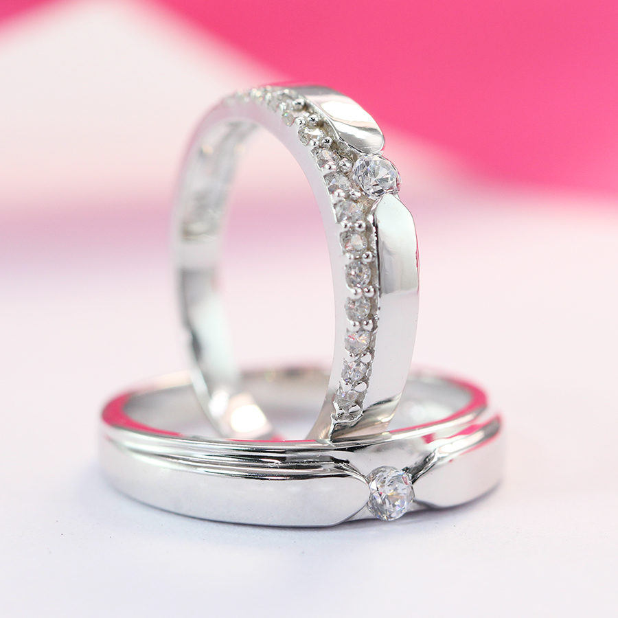 Nhẫn đôi bạc nhẫn cặp bạc đẹp đính đá cách điệu ND0270