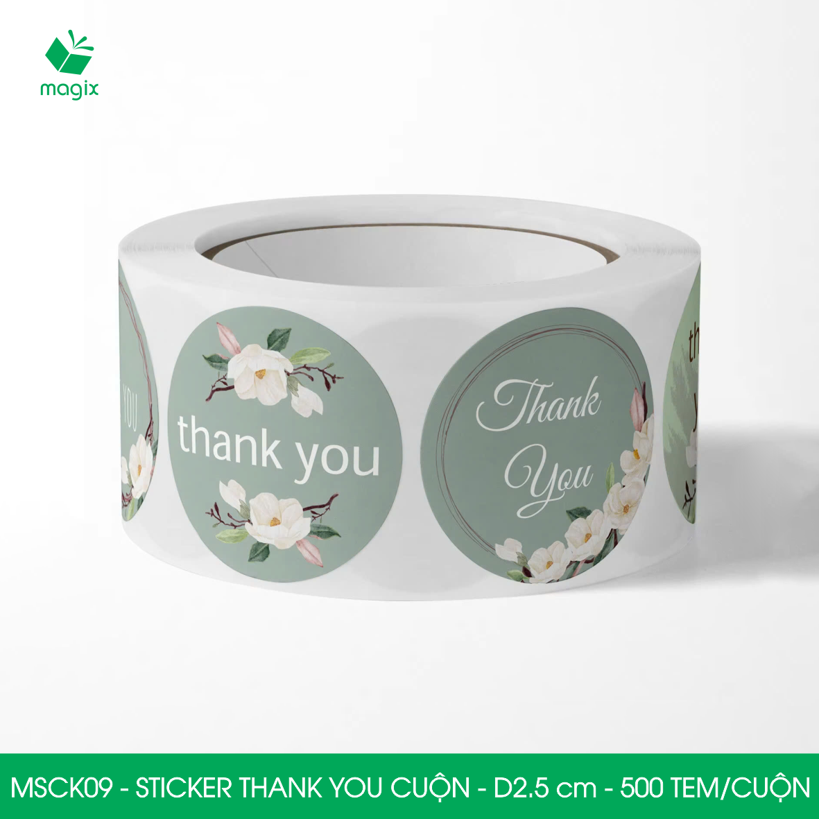 MSCK09 - D2.5 cm - Cuộn 500 sticker thank you tròn, nhãn dán thank you, tem dán cảm ơn