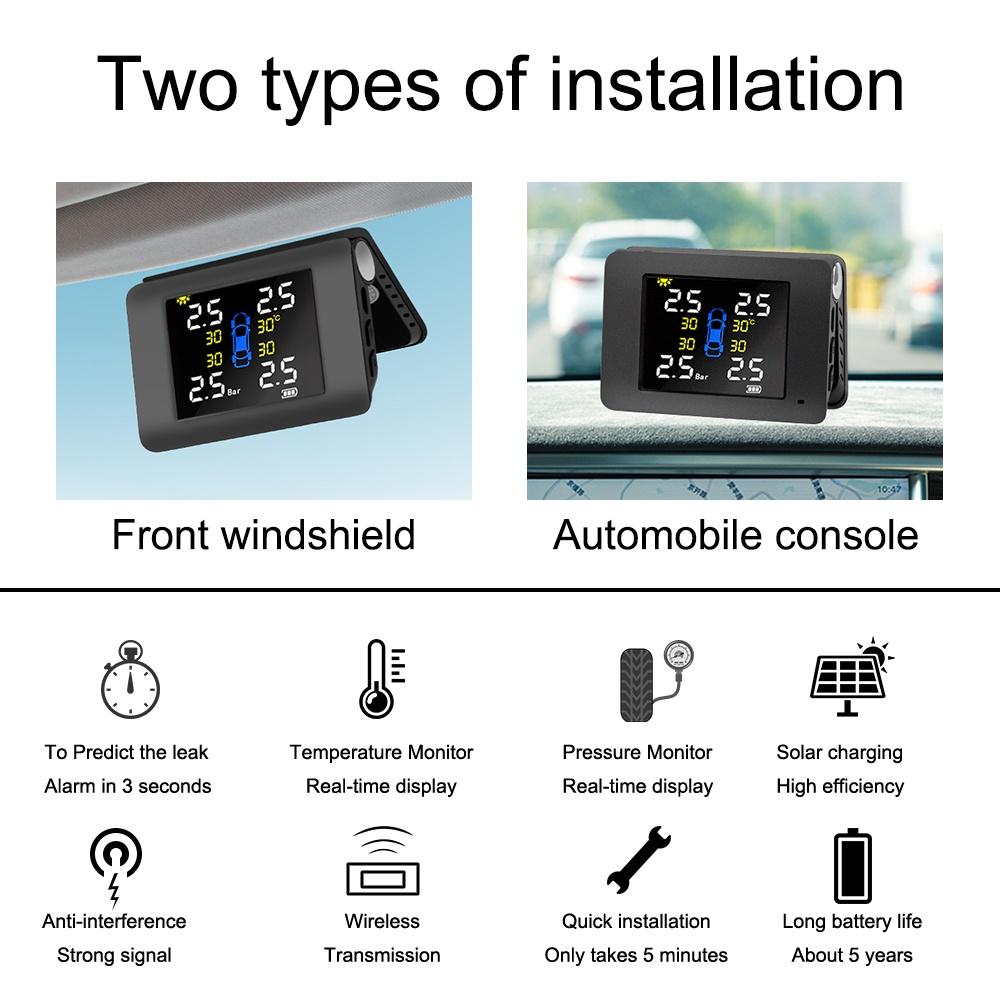 Hệ thống giám sát áp suất lốp xe hơi TPMS có màn hình led hiển thị nhiệt độ và 4 cảm biến ngoài / tích hợp
