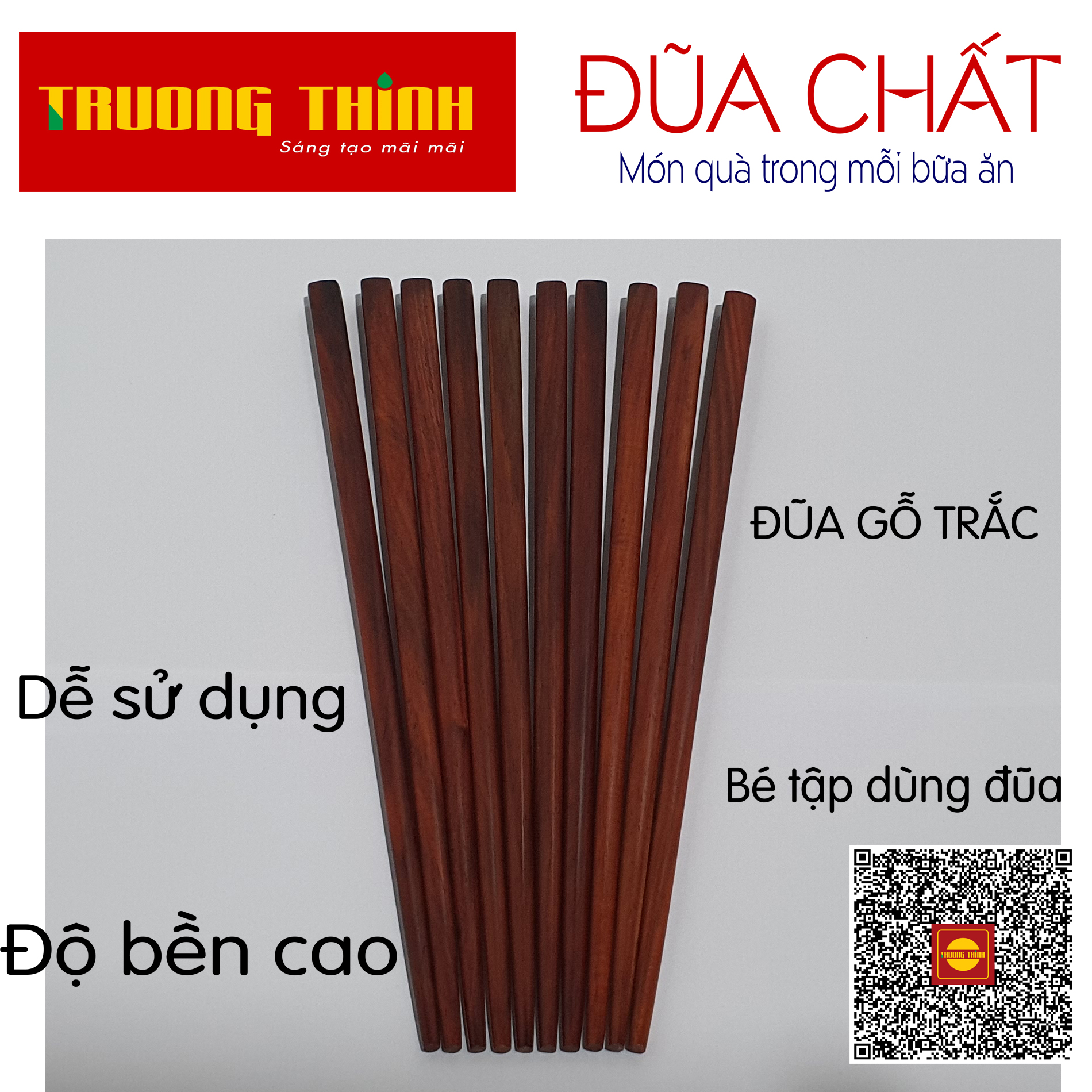 Đũa Dành Cho Trẻ Em Sử Dụng Chất Liệu Gỗ Trắc Trường Thịnh Sang Trọng Bền Đẹp Dài 19.2 cm - 01 Đôi Vuông