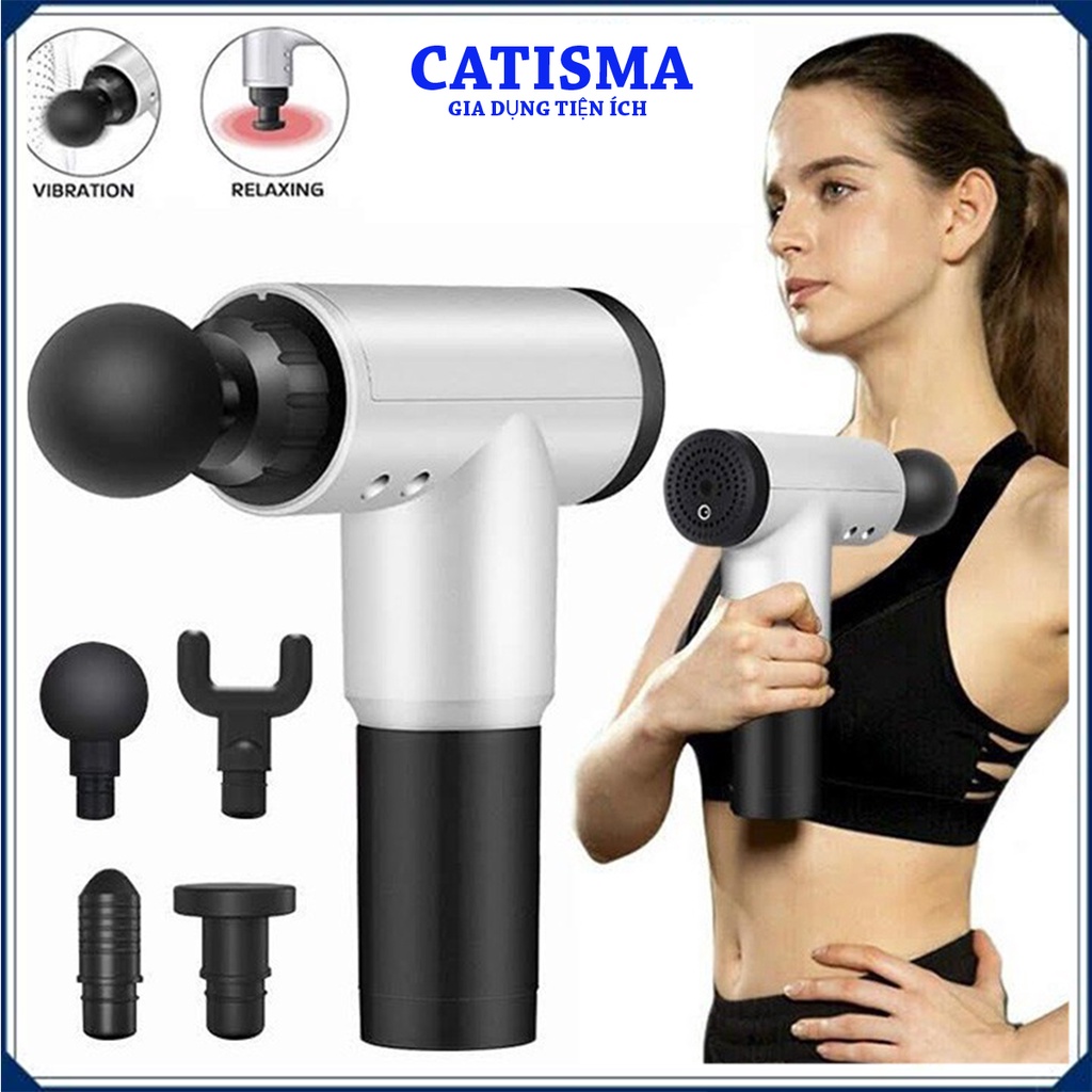 Máy massage cầm tay trị liệu 4 đầu 6 chế độ, súng massage trị nhức mỏi vai gáy đau giãn cơ