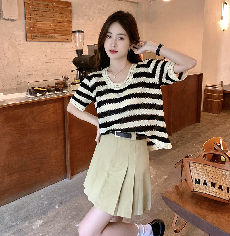 Áo len nữ dệt kim, áo len lưới dày họa tiết kẻ sọc phối màu hot trend Al42