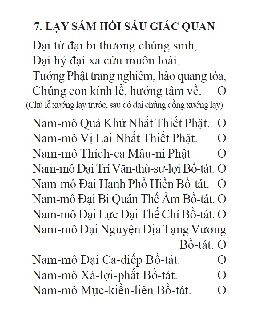 Nghi thức Sám Hối Hồng Danh và Sáu Giác Quan 