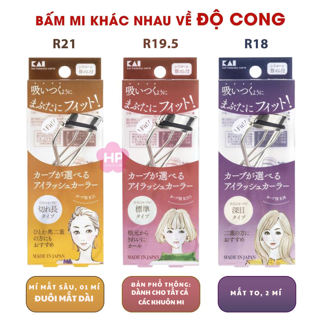 Uốn Mi Cong Thân Thép Không Gỉ Kai Beauty Care (3 loại)