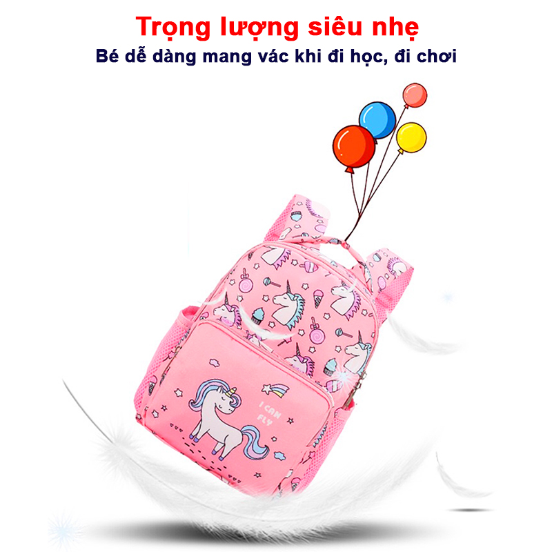 Balo mẫu giáo hình unicorn vải dù không thấm nước cho bé 3-5 tuổi – B017