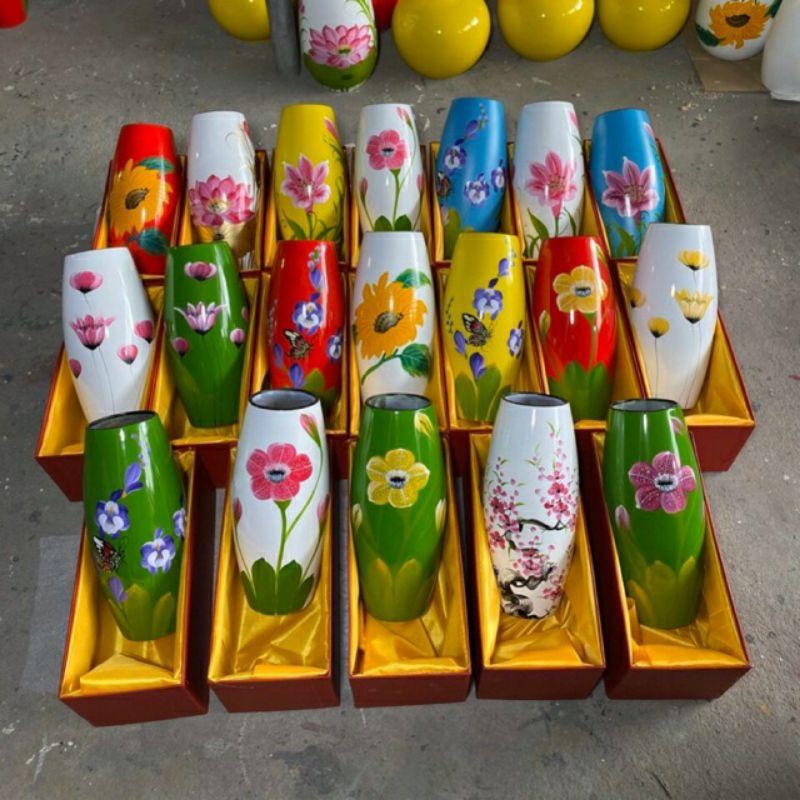 Lọ/bình cắm hoa vẽ tay sơn mài trang trí Bát Tràng