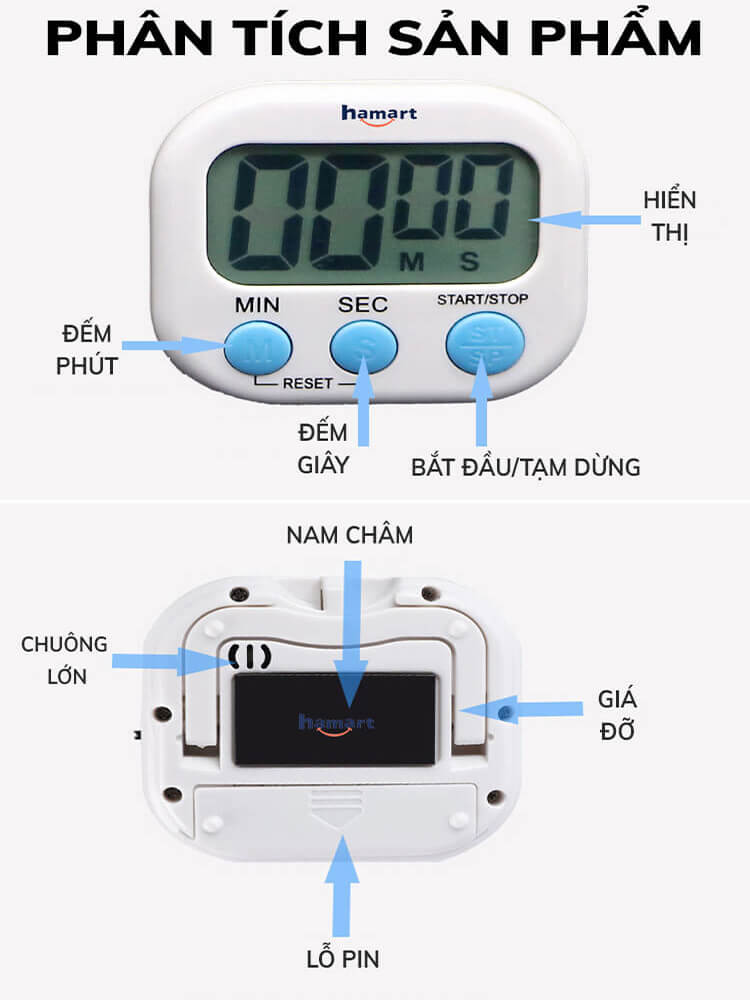 Đồng Hồ Bấm Giờ Đếm Ngược Pomodoro 99 Phút Hẹn Giờ Nấu Ăn Học Tập Hút Nam Châm 4 Màu TẶNG 2 PIN