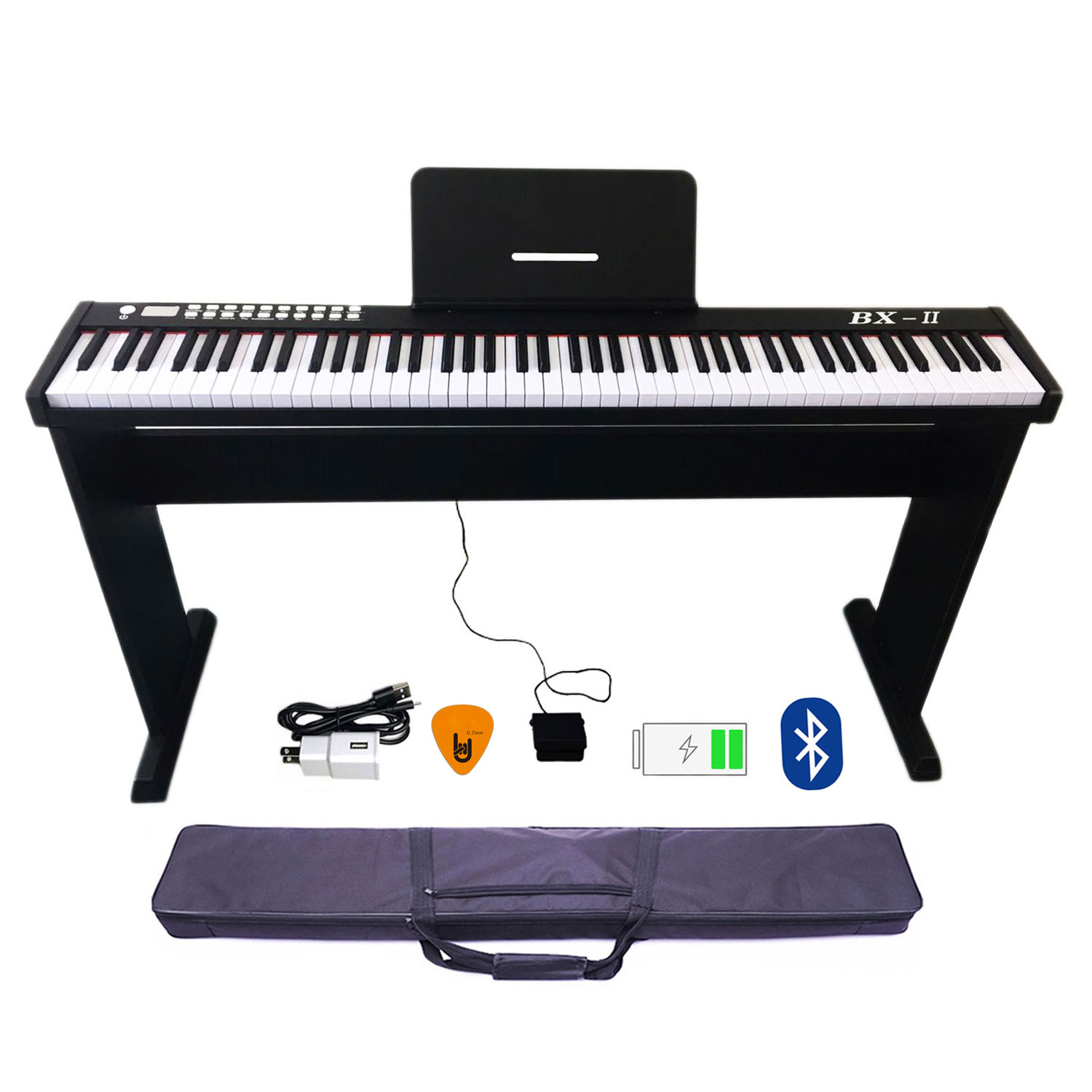 Bộ Đàn Piano Điện Bora BX-II - 88 Phím nặng Cảm ứng lực BX-02 - Midi Keyboard Controllers BX2 - Kèm Chân Gỗ, Giá Để Bản Nhạc, Móng Gẩy DreamMaker (Kết nối máy tính và điện thoại, Bluetooth, Pin sạc, Loa lớn)