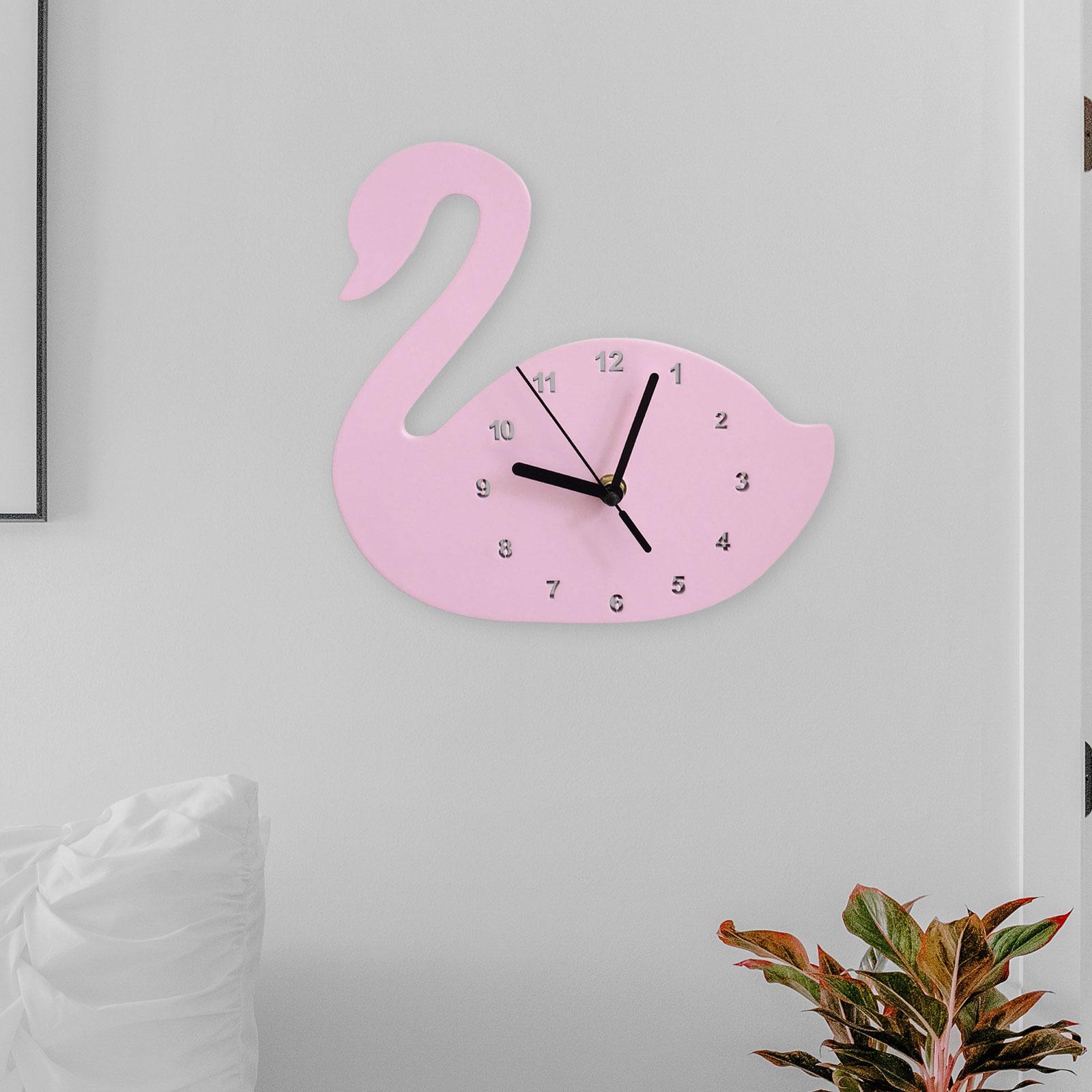 Swan Wall Clock, Lovely Silent Animal Wooden Wall Hanging Decor Cute for Office, Living Room, Bedroom, Kids Room, Home