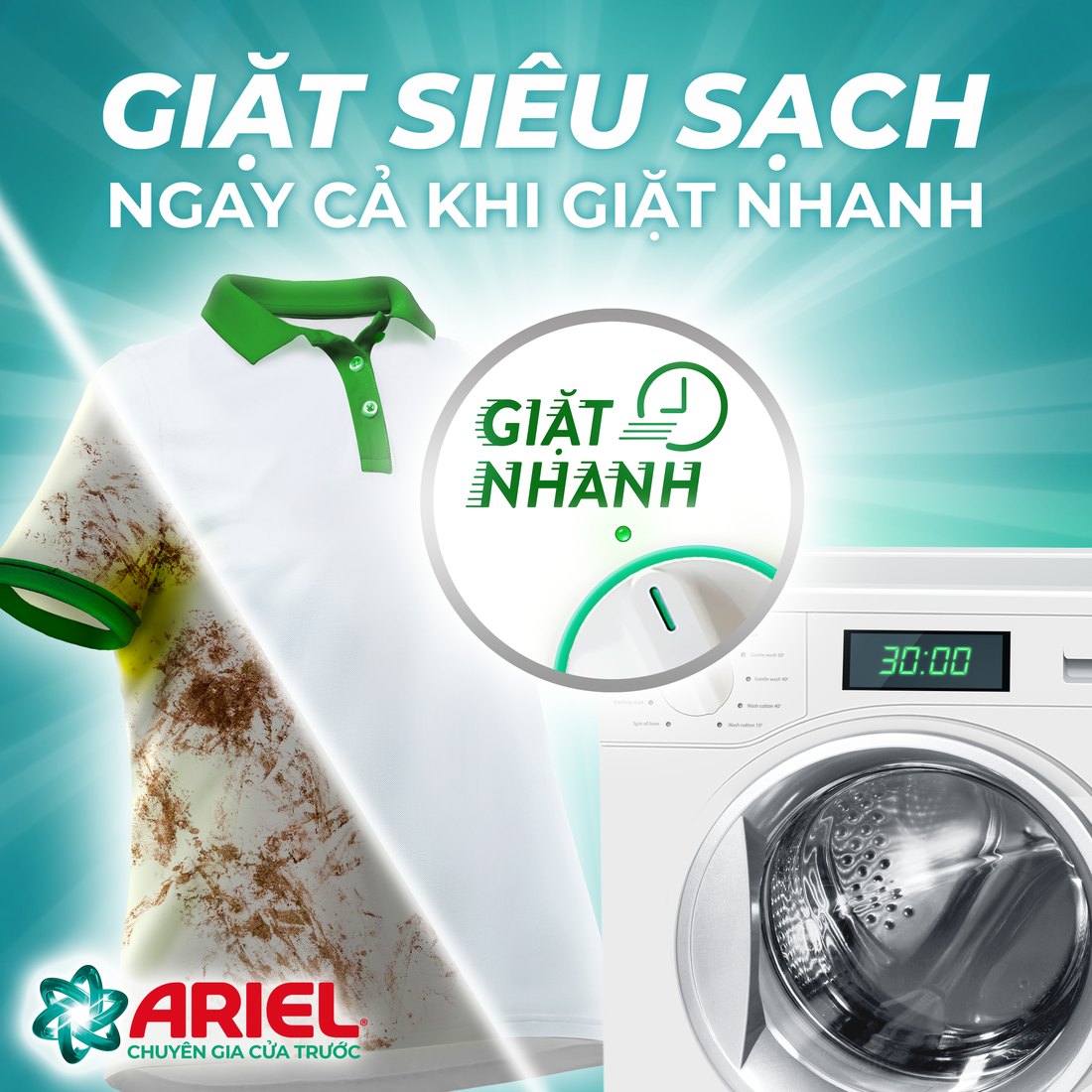 Nước Giặt Ariel Cửa Trước Sạch Khuẩn Hương Downy Nắng Sớm Túi 3.9 kg