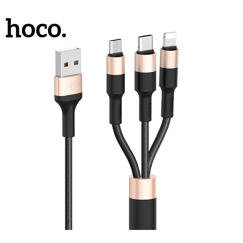 Dây Cáp Sạc Hoco 3 Đầu Bọc Dù Cao Cấp Lightning – Micro – TypeC hàng nhập khẩu