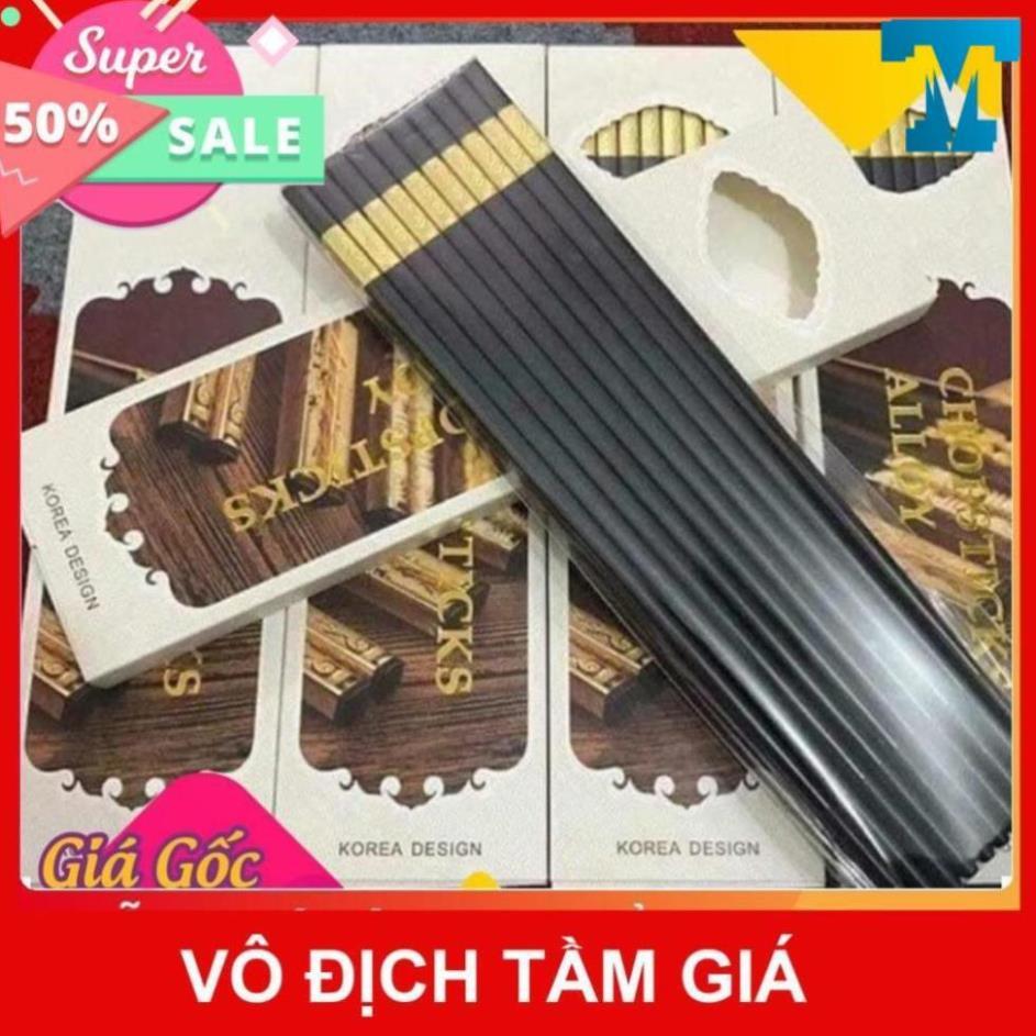 Đũa Mạ Vàng Hàn Quốc 1 Hộp 10 Đôi , Chất Liệu Hợp Kim Cao Cấp Đầu Đũa Có Chống Trơn
