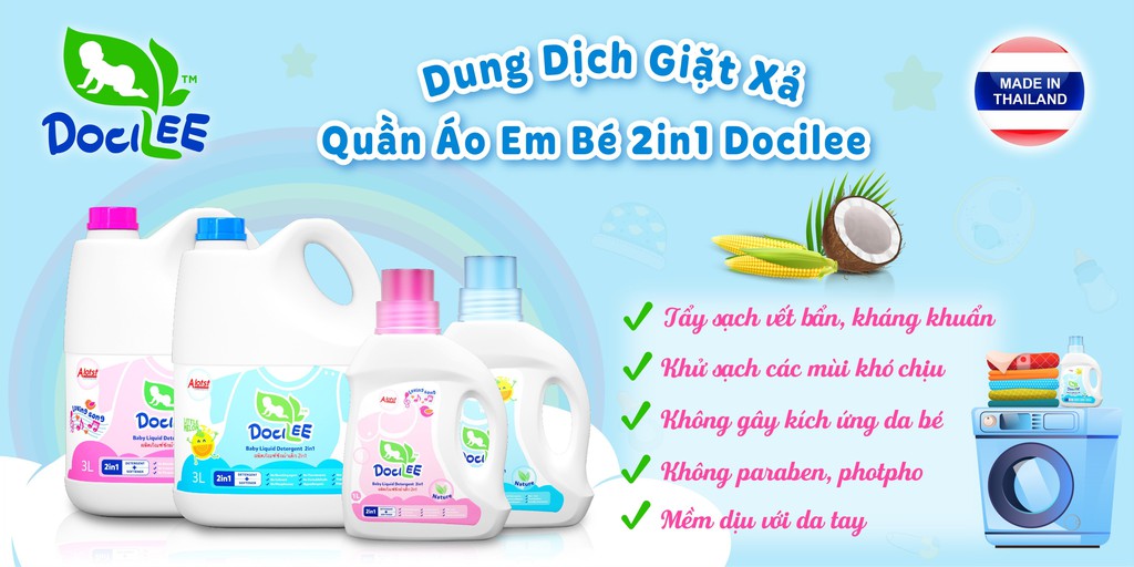 Nước Giặt Xả Quần Áo Em Bé Docilee 2IN1 3000ml