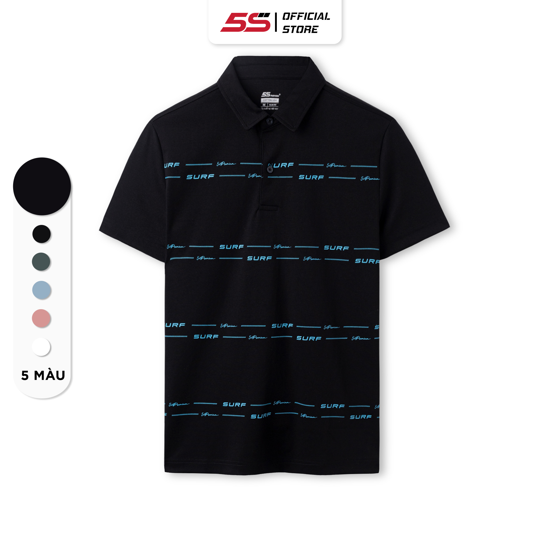 Áo Polo Nam 5S Thiết Kế, Chất Liệu Cotton USA Mềm Mịn, Thoáng Mát, Thấm Hút Tốt, In Tràn Phong Cách, Trẻ Trung (APC23033