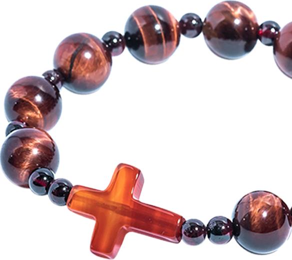 Vòng Chuỗi Mân Côi Đá Mắt Hổ Đỏ Mix Ngọc Hồng Lựu Và Thánh Giá Mã Não Đỏ Vietgemstones - VCMCTIGR02