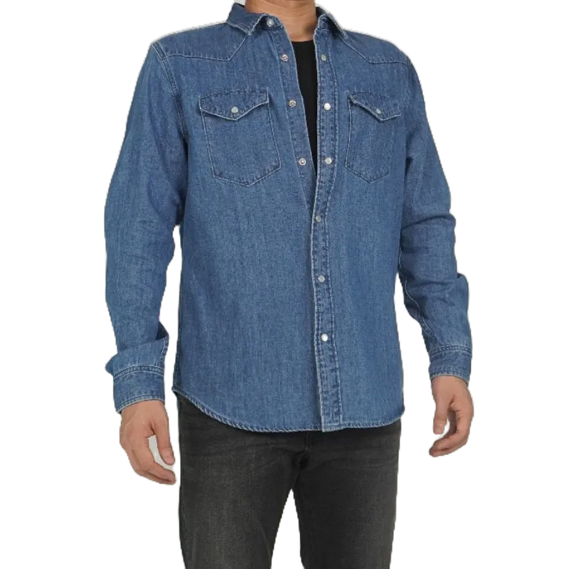 Áo sơ mi jean SM1, Áo Sơ Mi Denim Nam Dekace Cao Cấp Vải Dày Co Giãn - thương hiệu Samma Jeans