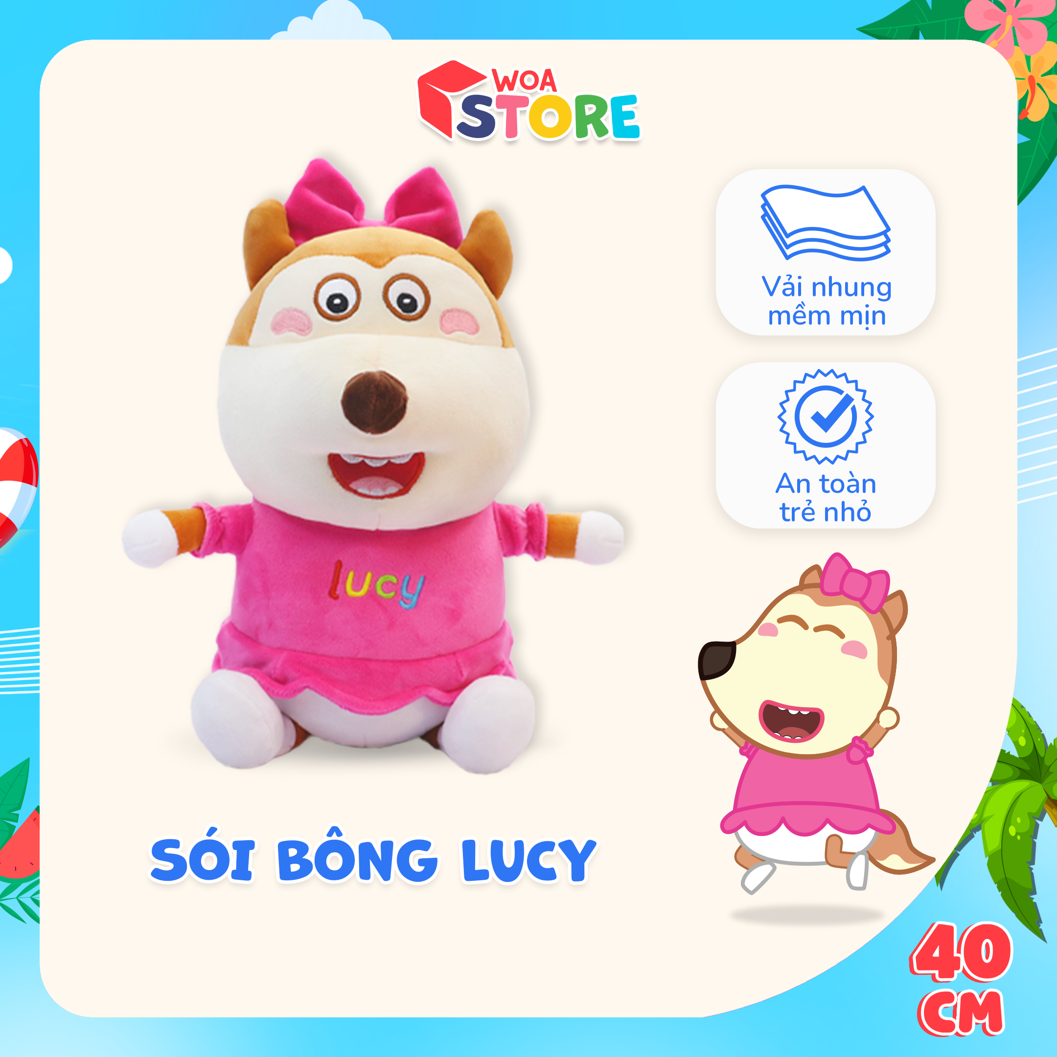 Sói bông Lucy đáng yêu cho bé mầm non mẫu giáo chính hãng