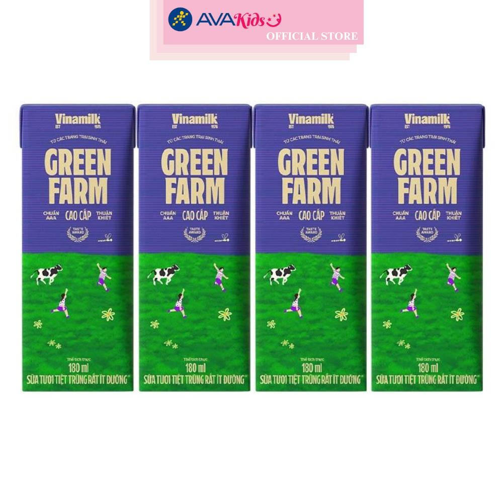 Thùng 48 hộp sữa tươi tiệt trùng Vinamilk Green Farm rất ít đường 180 ml (từ 1 tuổi)
