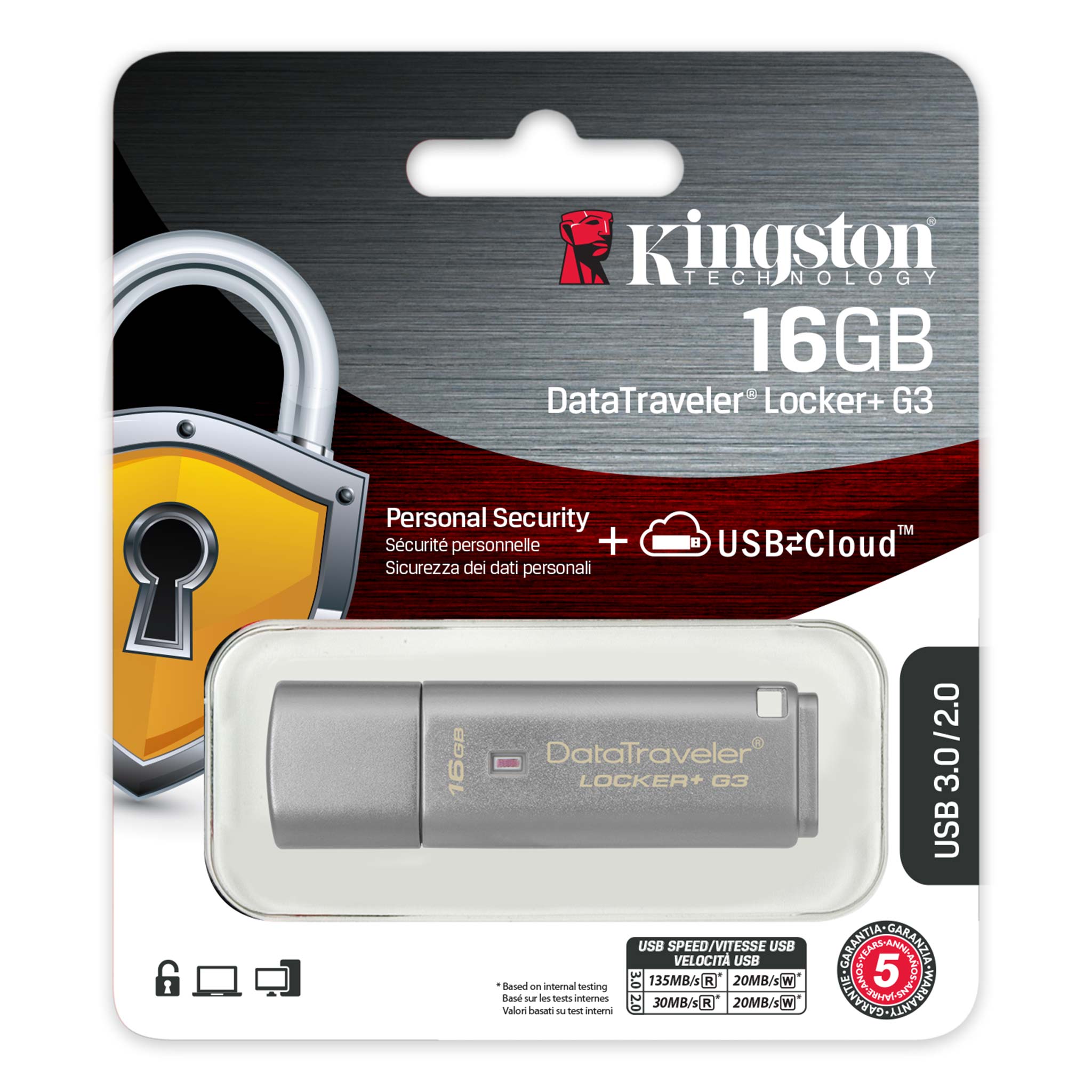 USB Bảo Mật Kingston DataTraveler Locker+ Gen 3 - DTLPG3/16GB - Hàng chính hãng