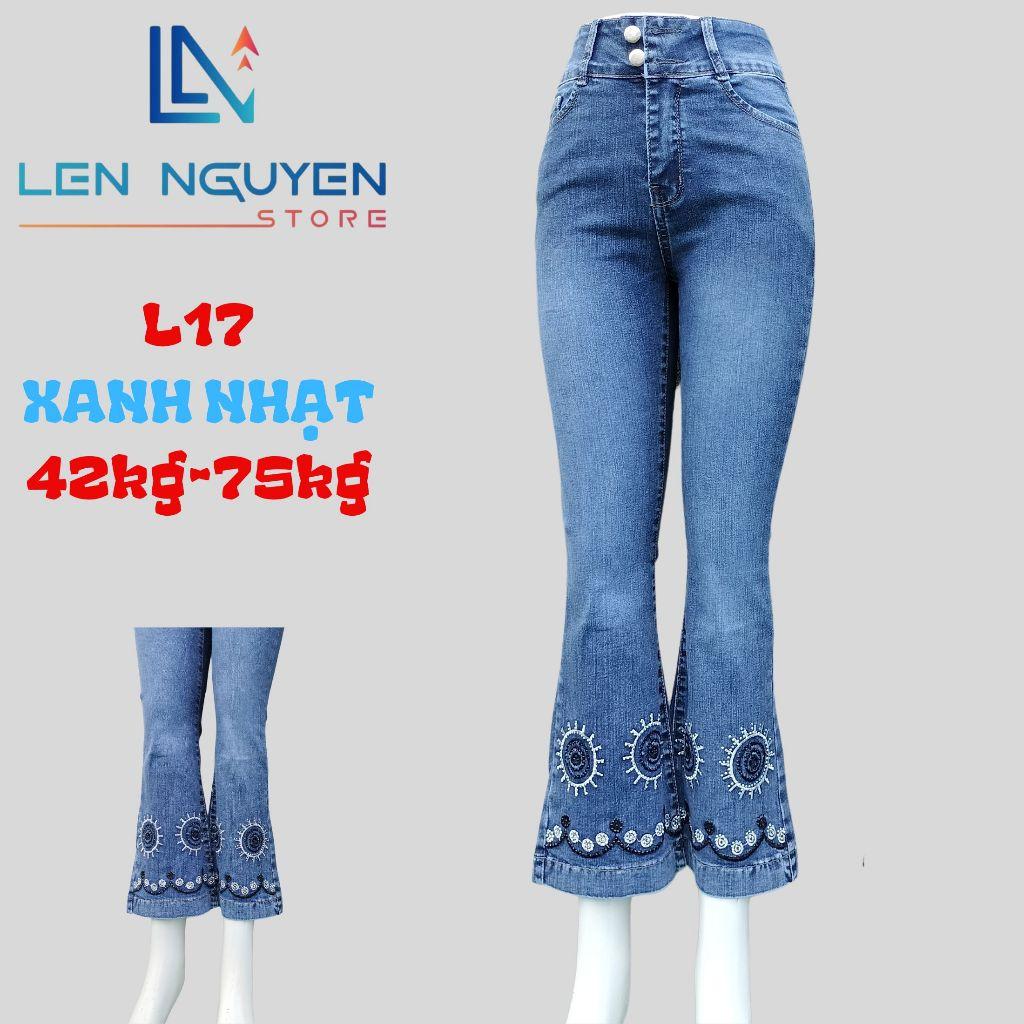 L17_Quần jean nữ, loe, lưng cao, quần bò nữ dáng ôm, quần rin nữ có big size, cho 42kg đến 75kg,LEN NGUYEN STORE - Xanh Nhạt
