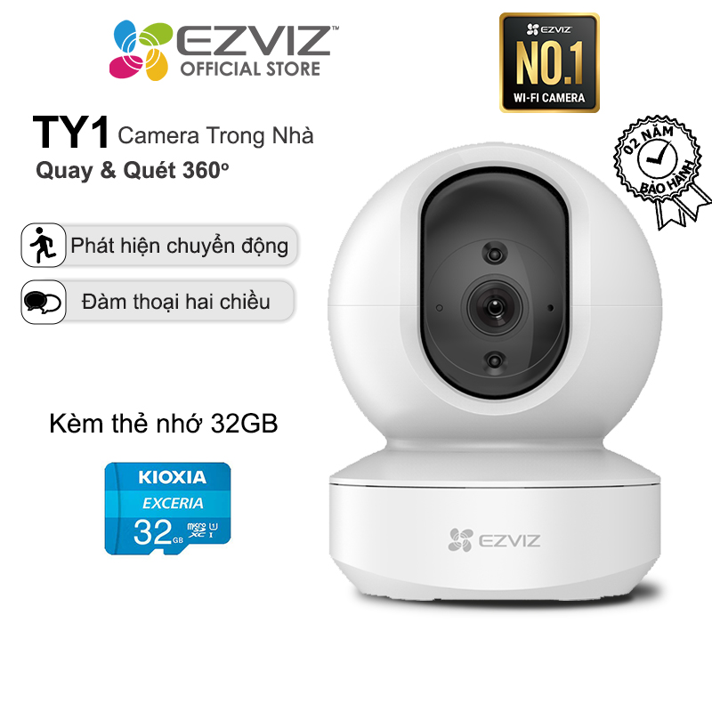 Combo Camera Wi-Fi EZVIZ TY1 FHD 1080p, Trong Nhà, Kèm Thẻ Nhớ  32GB/64GB - Hàng Chính Hãng