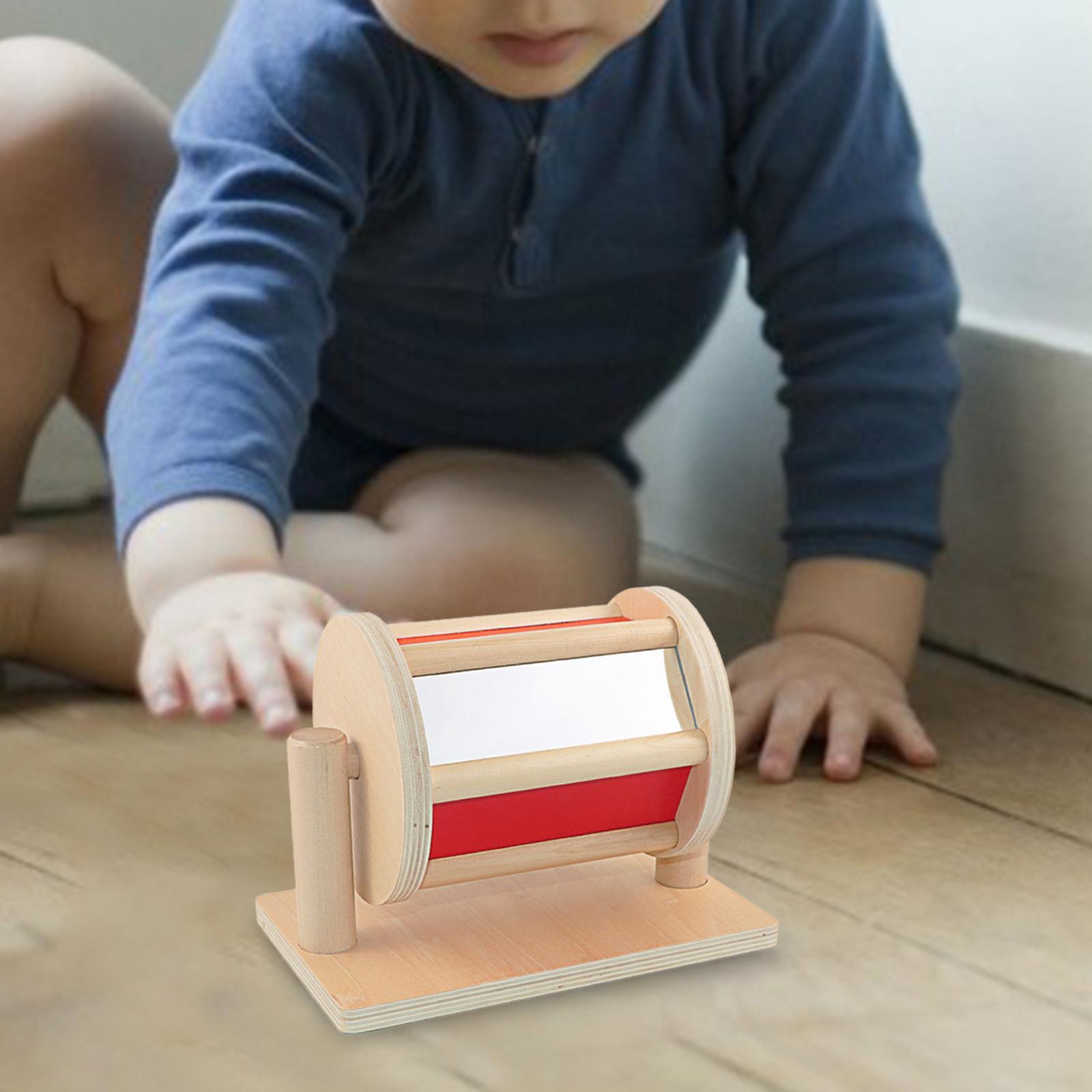 Montessori Materials Wooden Sensory Rotatable Drum Roller for 1-3 Year Old