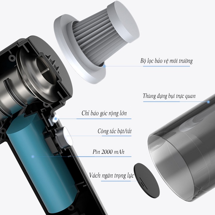 Máy Hút Bụi Cầm Tay Không Dây Mini Có Đèn Led Hút Siêu Mạnh