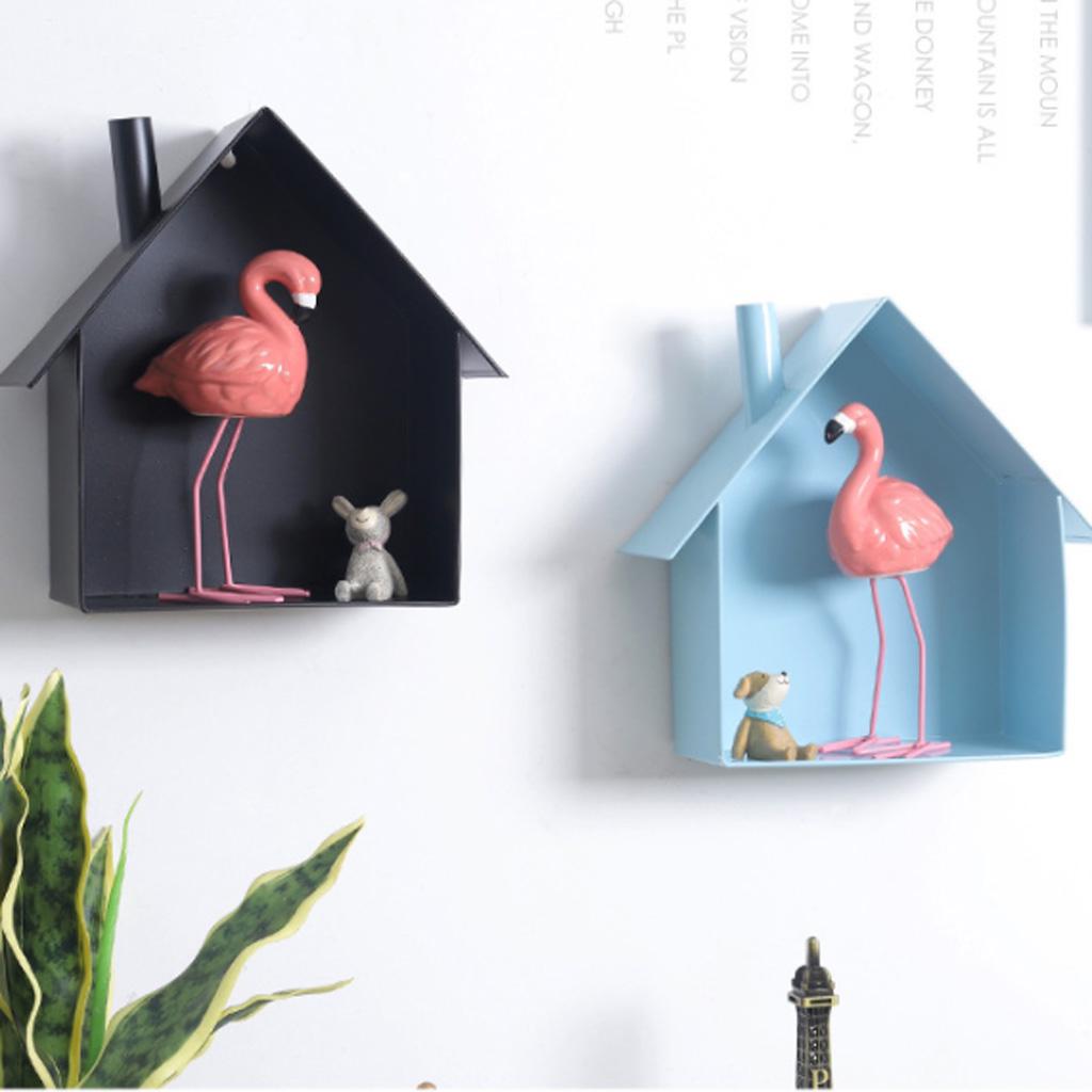 Iron House Shaped Wall Floating Shelves Display Rack Mail Box Holder Black