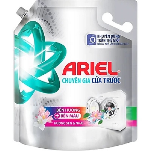 1 Thùng Nước Giặt Ariel Chuyên Gia Cửa Trước Bền Hương + Bền Màu Hương Sen Và Nhài Túi 3Kg
