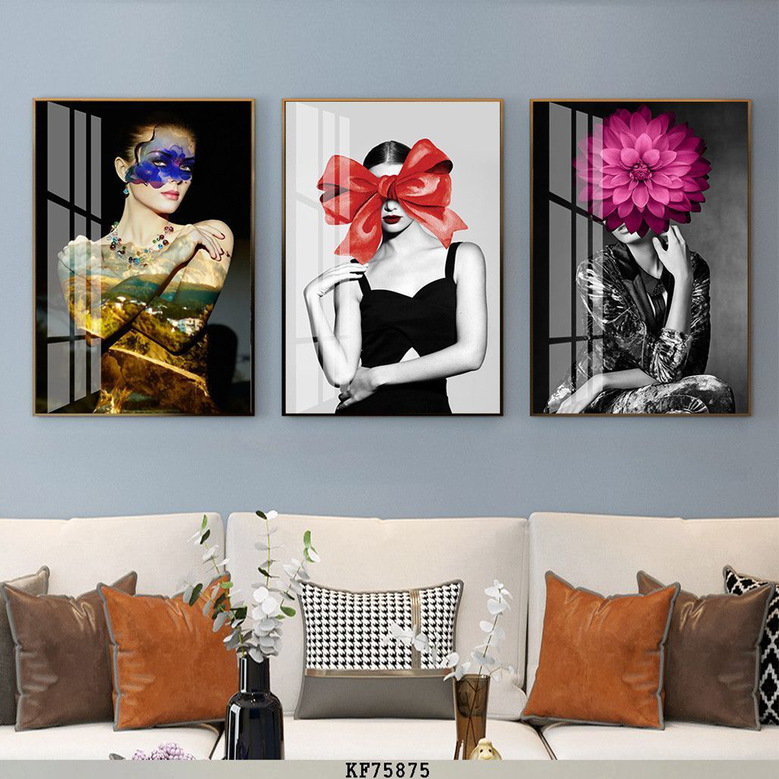 Tranh Canvas Bộ 3 Cô Gái Hiện Đại - Tranh Treo Tường Hoàn Thiện Cả Khung In Vải Giá Rẻ