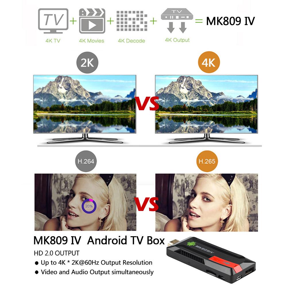 Bộ thiết bị chuyển đổi MK809 IV Android 7.1 TV Dongle RK3229 Quad Core 2G UHD 4K HD 3D Mini PC H.265 WiFi DLNA-Màu Phích cắm của Hoa Kỳ-Size