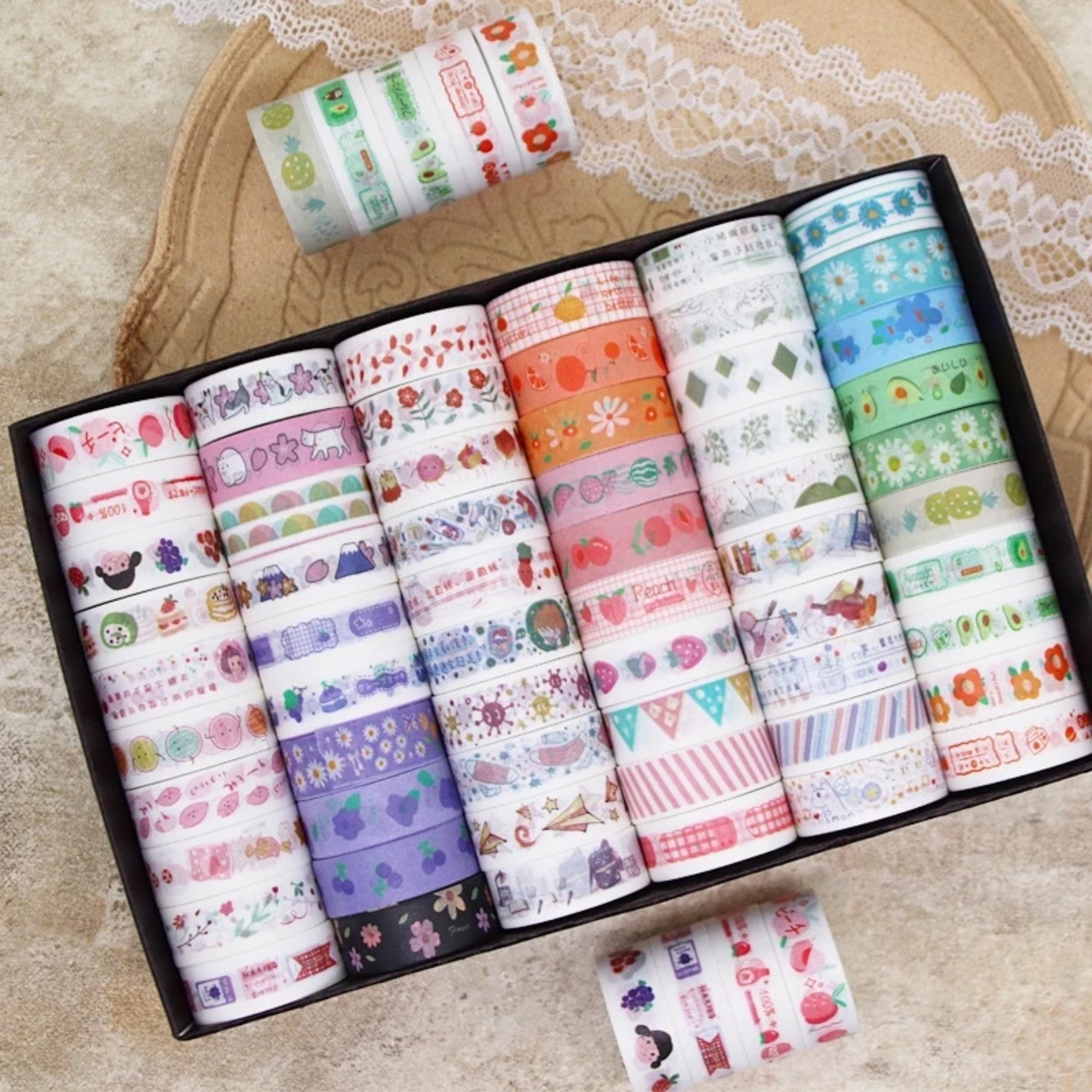 Lẻ 1 Cuộn băng dính washi tape dán trang trí họa tiết hoạt hình dễ thương, cuộn băng dán sticker nhiều hình cute