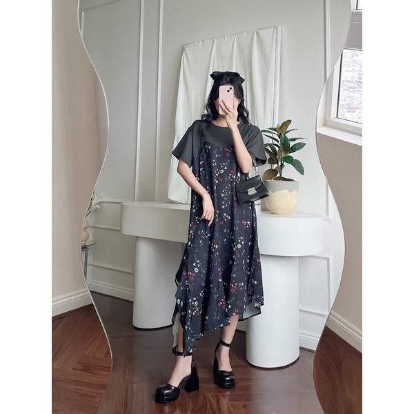 Đầm vạt xéo phối thun chất mát