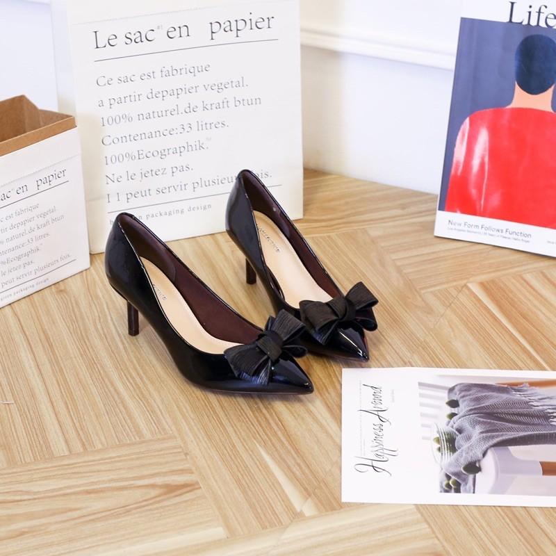 Giày cao gót 5 phân gót nhỏ gắn nơ bồng_A026DC