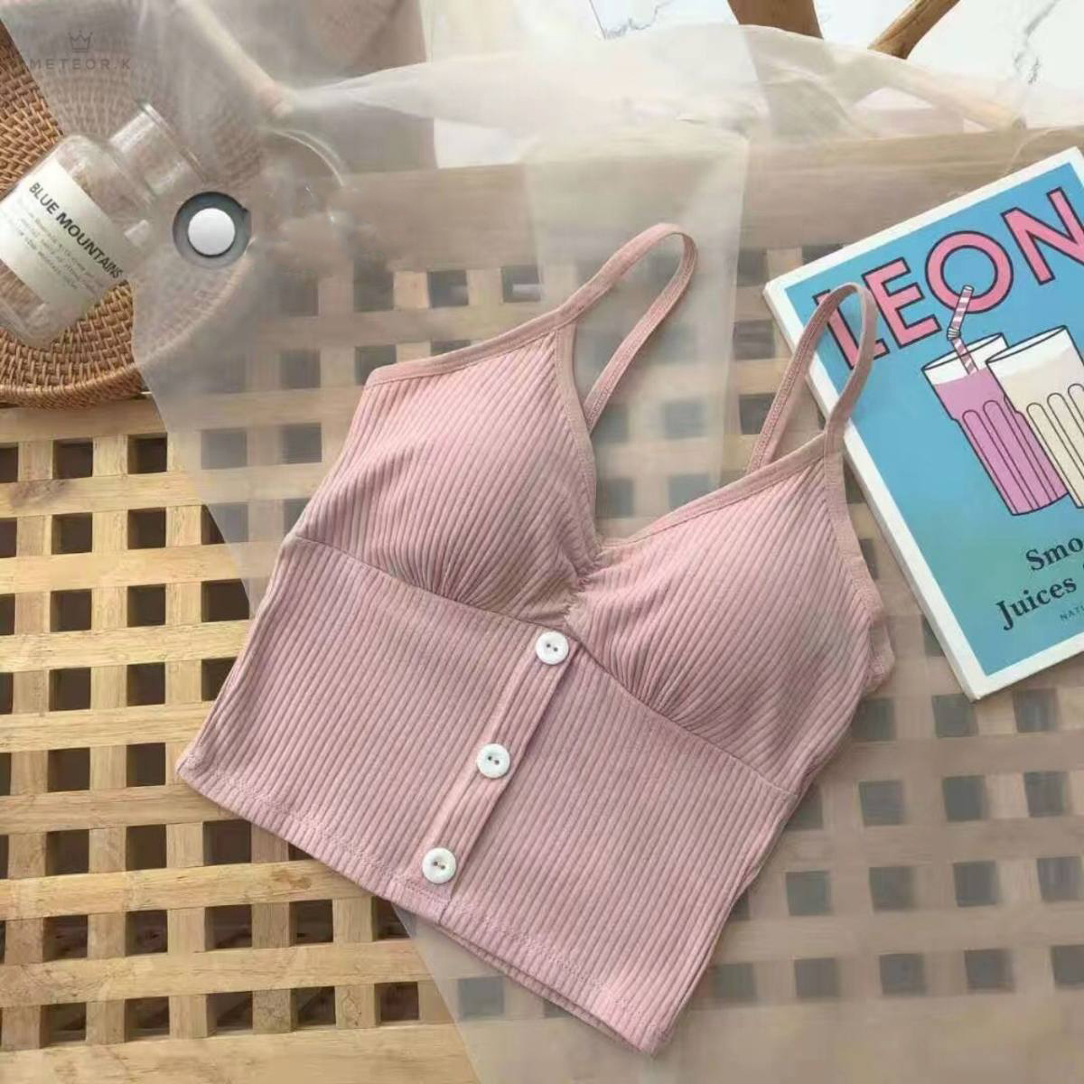 ÁO BRA 2 DÂY CROPTOP LEN TĂM 3 KHUY - 2079