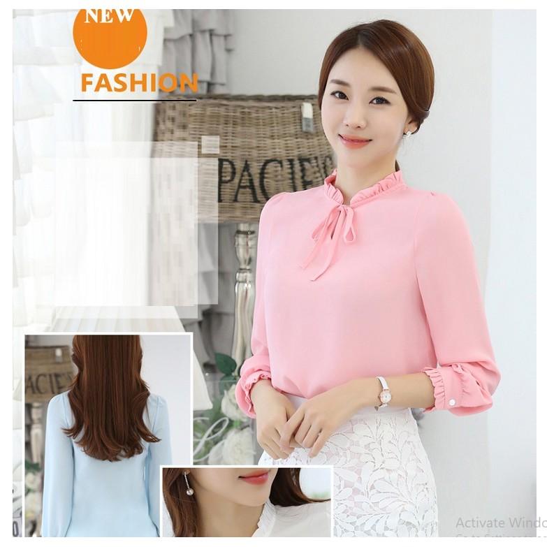 Áo sơ mi nữ tay dài cổ bèo vải voan chéo thái chất mềm mát dày dặn - TA131