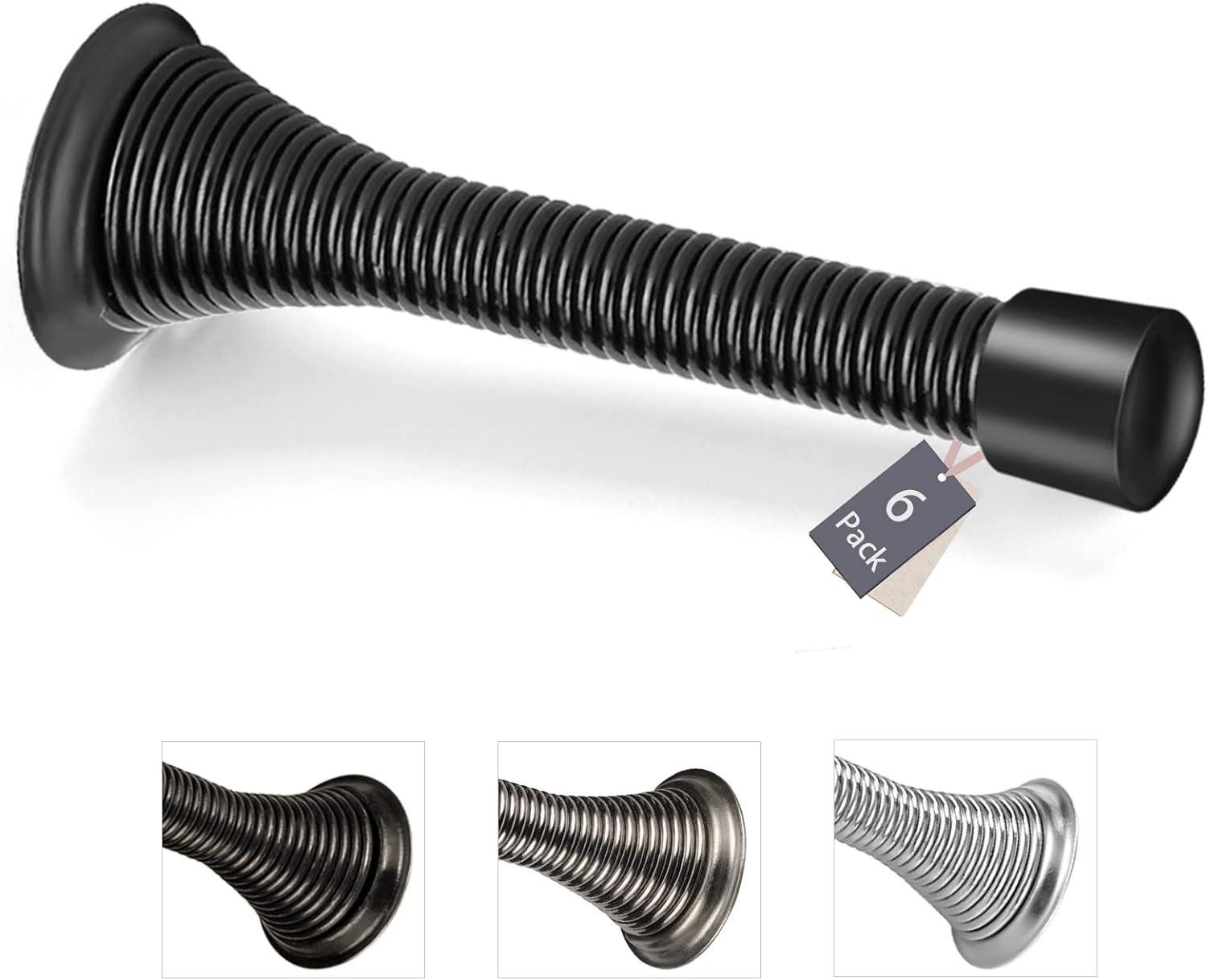 6 Gói cửa lò xo đen dừng cho ván chân tường, giá đỡ cửa linh hoạt nặng nề, nút chặn cửa bằng thép không gỉ cho đáy cửa