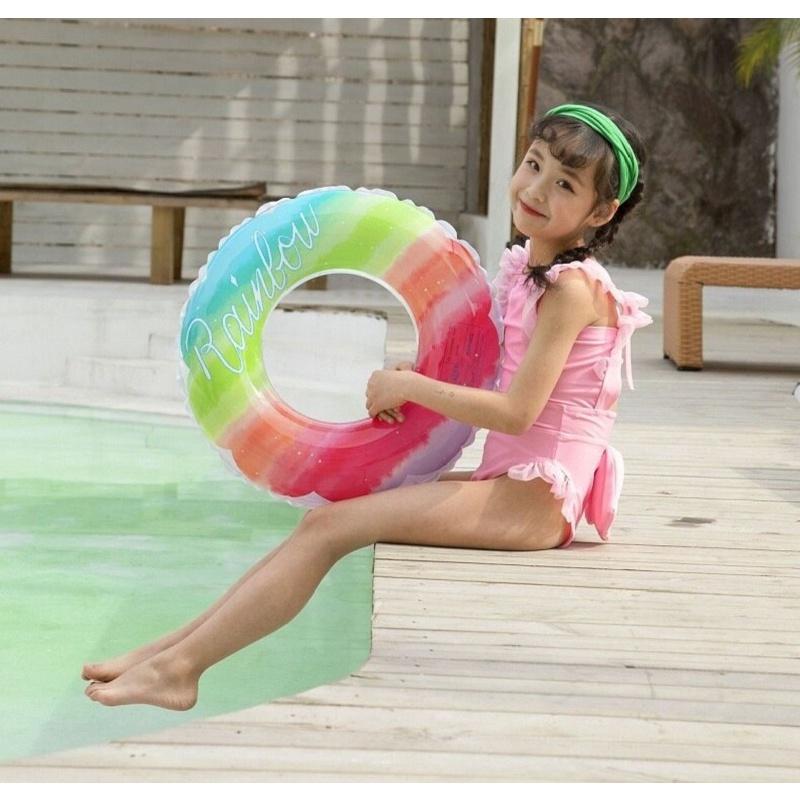 Phao Bơi Tròn PVC Màu Cầu Vồng Độc Đáo Cho Người Lớn Và Trẻ Em