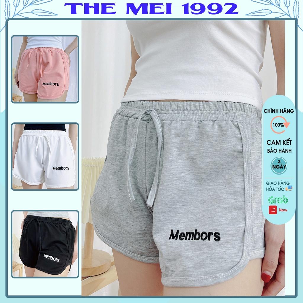 Quần đùi short nữ THE MEI 1992 cao cấp - Quần sooc nữ cạp chun thêu chữ chất Umi thể thao dáng hộp nhiều màu