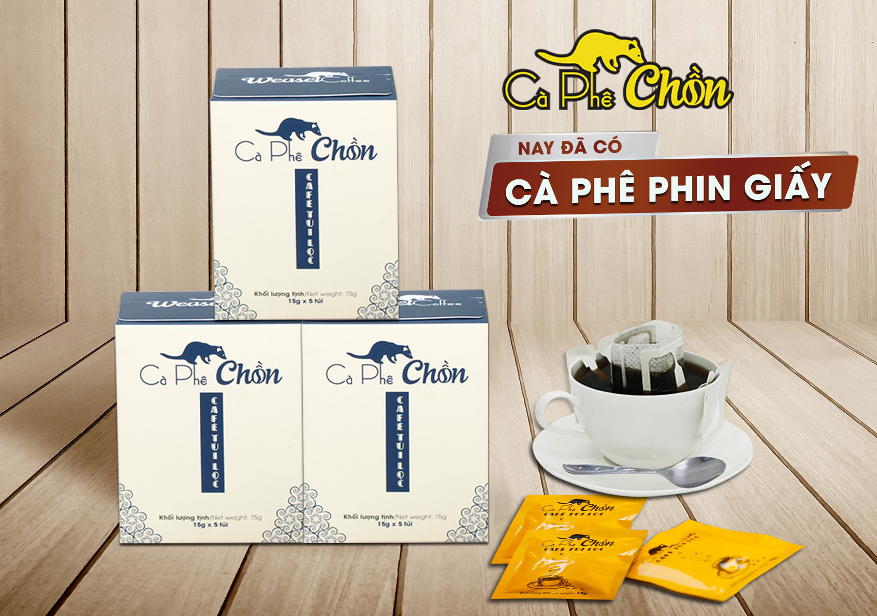 Cà Phê Chồn phin giấy Cocoa Indochine (Hộp 5 Gói x 15g)