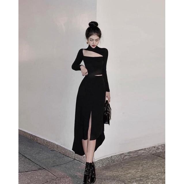 SET ÁO KHOÉT NGỰC TAY DÀI + CV ĐEN