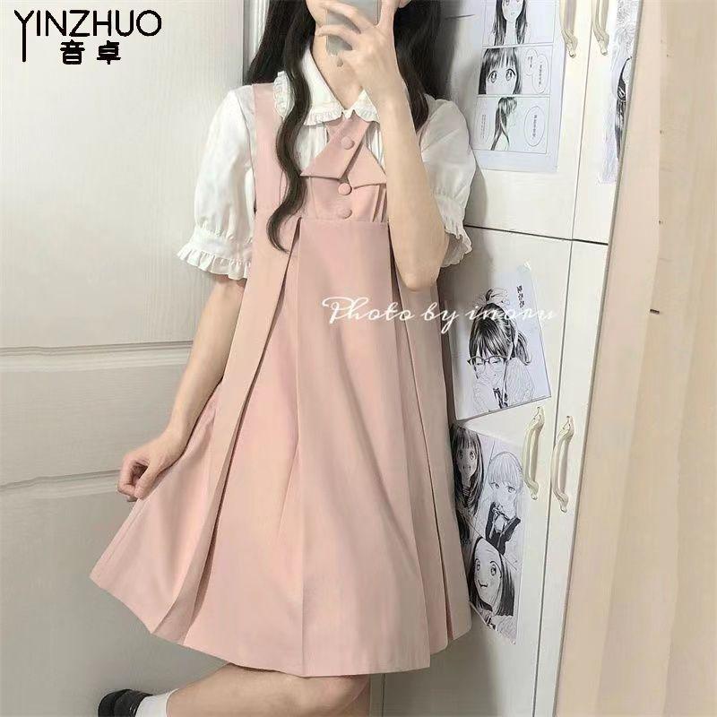 TOBE1SHOP Yuzhu Academy ngọt ngào dễ thương búp bê cổ áo sơ mi+giảm tuổi dây đeo váy nữ sinh lỏng lẻo một mảnh phù hợp