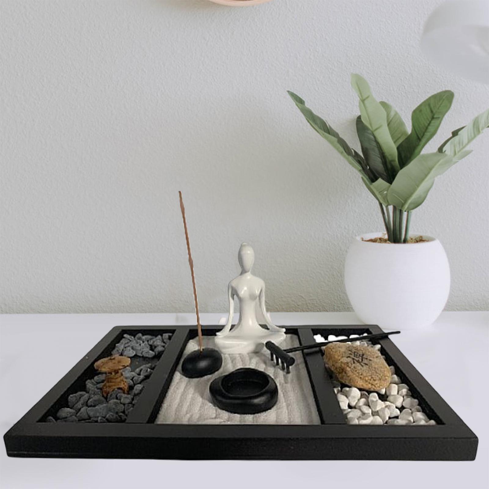 Mini Zen Garden Kit Candle Holder Desk Home Office Table Yoga Girl Statue