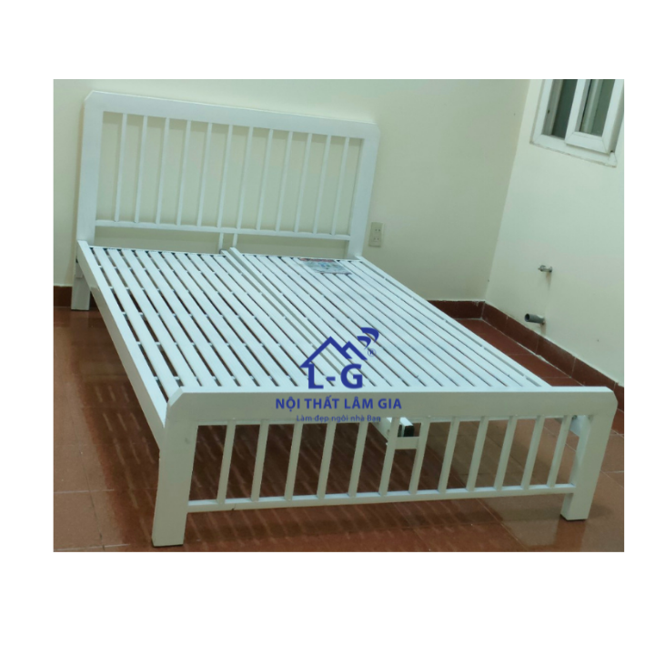 Giường sắt hộp vuông sọc trắng cao cấp rộng 1m4x2m